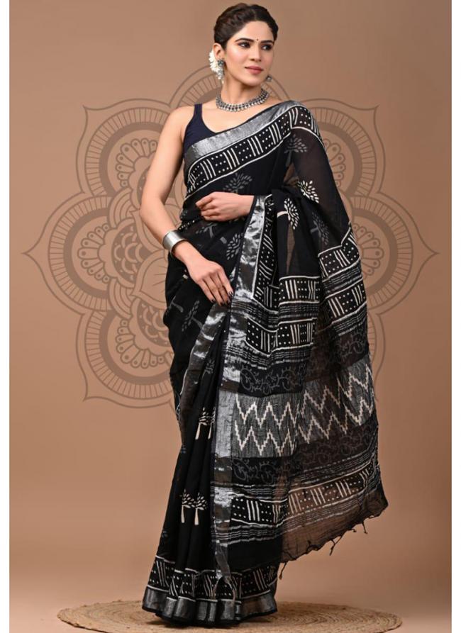 Cotton  Black Daily Wear Printed Saree